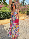 Floral Print A-Line Backless Maxi Dress