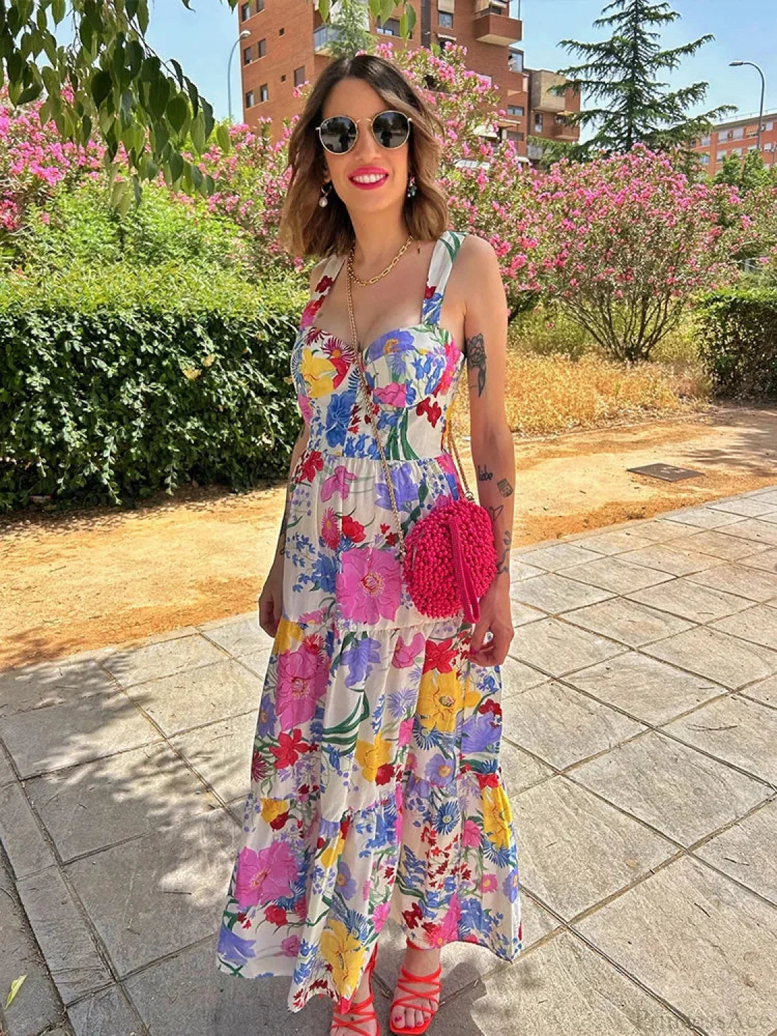 Floral Print A-Line Backless Maxi Dress