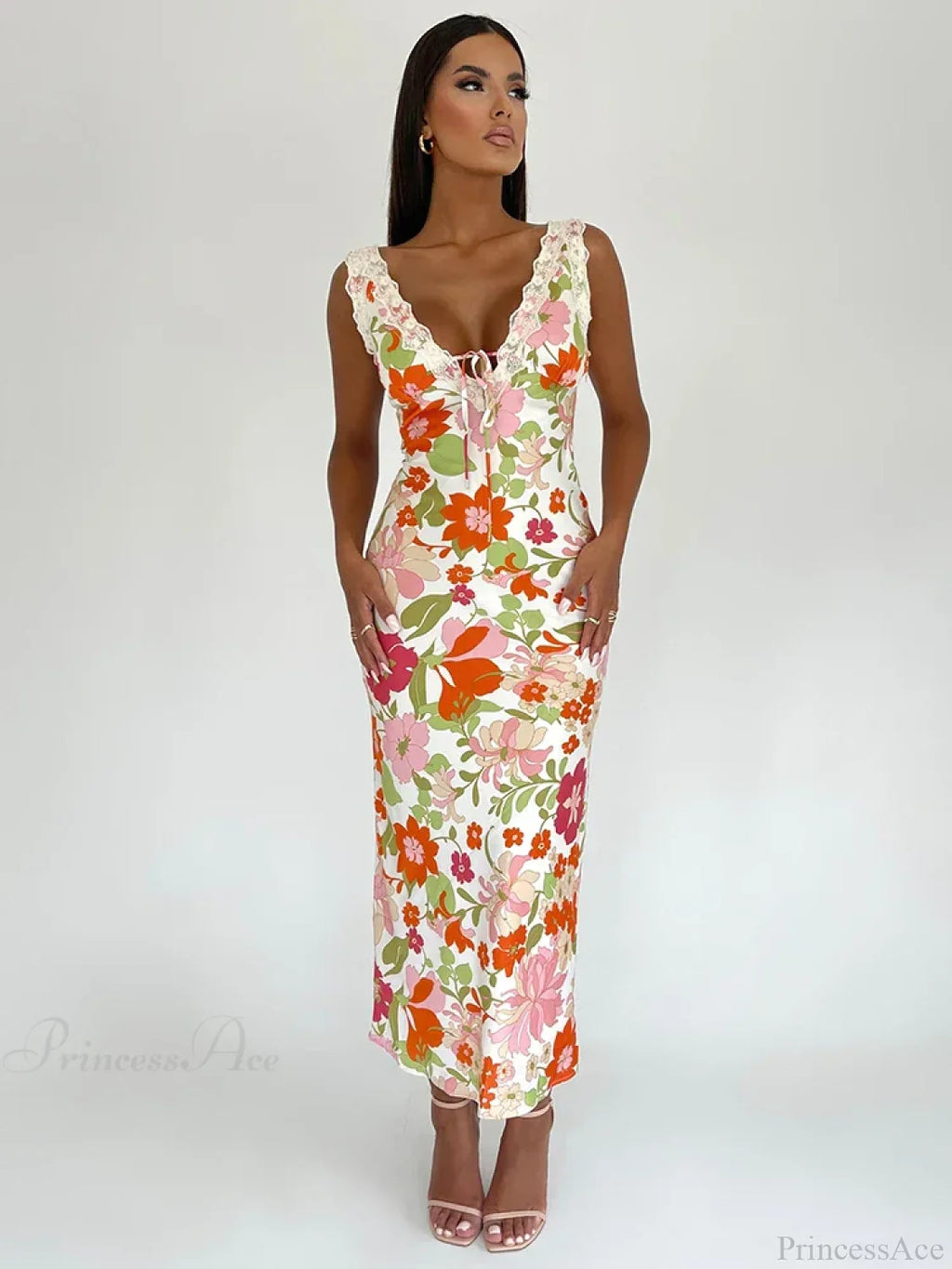 Floral Print Backless V-Neck Bodycon Maxi Dress