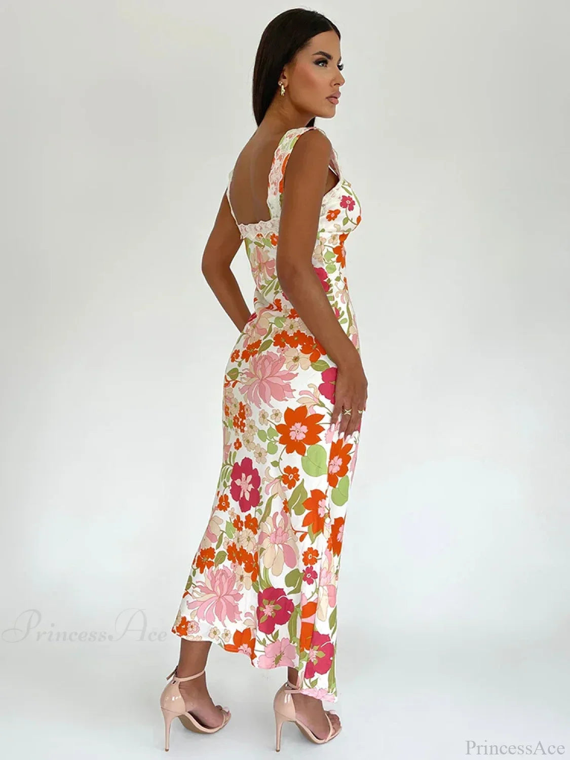 Floral Print Backless V-Neck Bodycon Maxi Dress