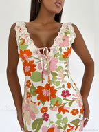 Floral Print Backless V-Neck Bodycon Maxi Dress