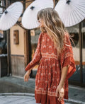 Floral Print Batwing Sleeve O-Neck Summer Boho Dress