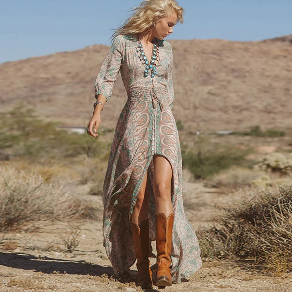 Floral Print Chiffon Boho Dress