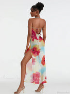 Floral Print High Split Backless Off-Shoulder Tie-Up Long Dress