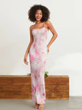 Floral Print Spaghetti Strap Bodycon Wrap Slip Sundress Dress