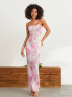 Floral Print Spaghetti Strap Bodycon Wrap Slip Sundress Dress