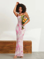 Floral Print Spaghetti Strap Bodycon Wrap Slip Sundress Dress