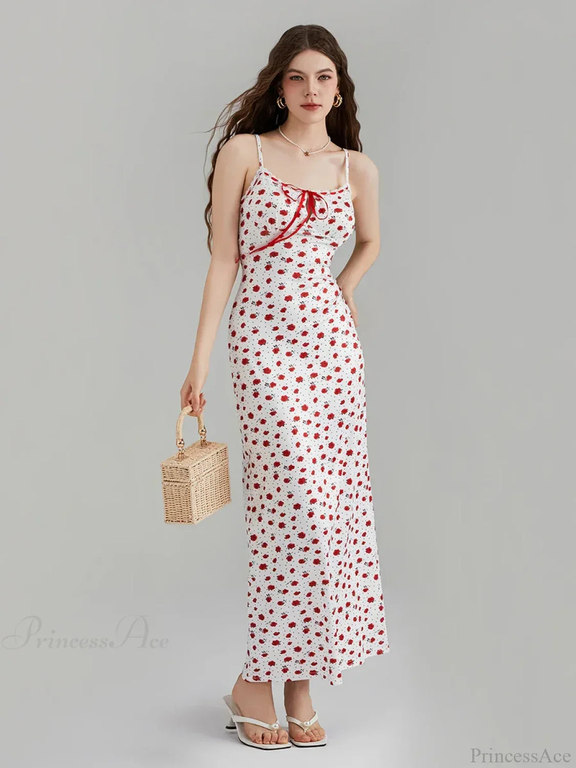 Floral Print Spaghetti Strap Ribbon Tie-Up Slip Vacation Dress