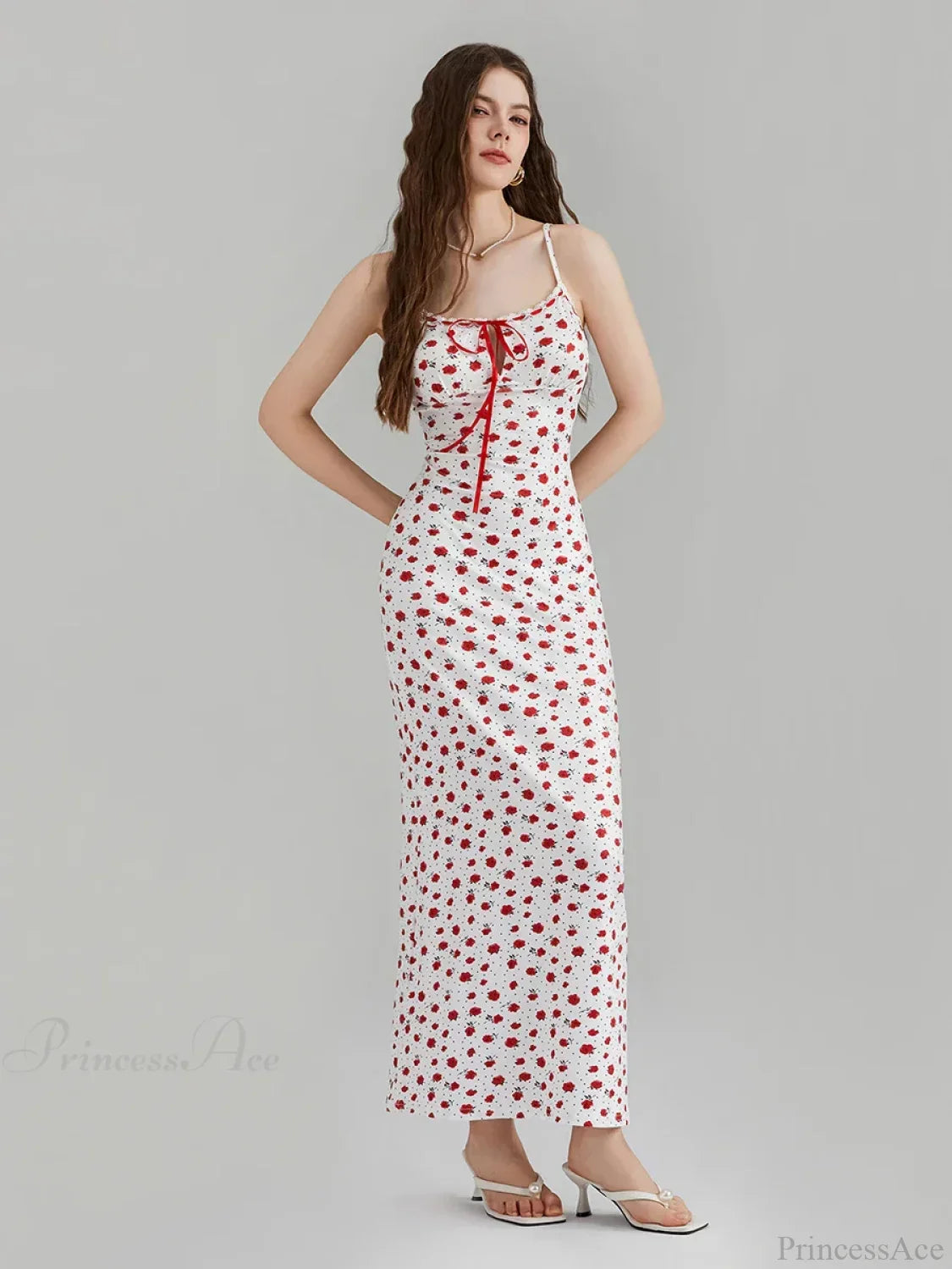 Floral Print Spaghetti Strap Ribbon Tie-Up Slip Vacation Dress