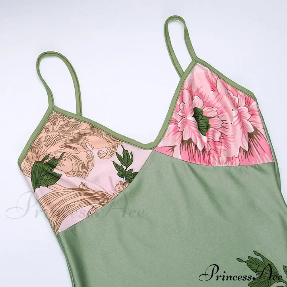 Floral Print Suspender V-Neck Maxi Beach Party Club Bodycon Dress