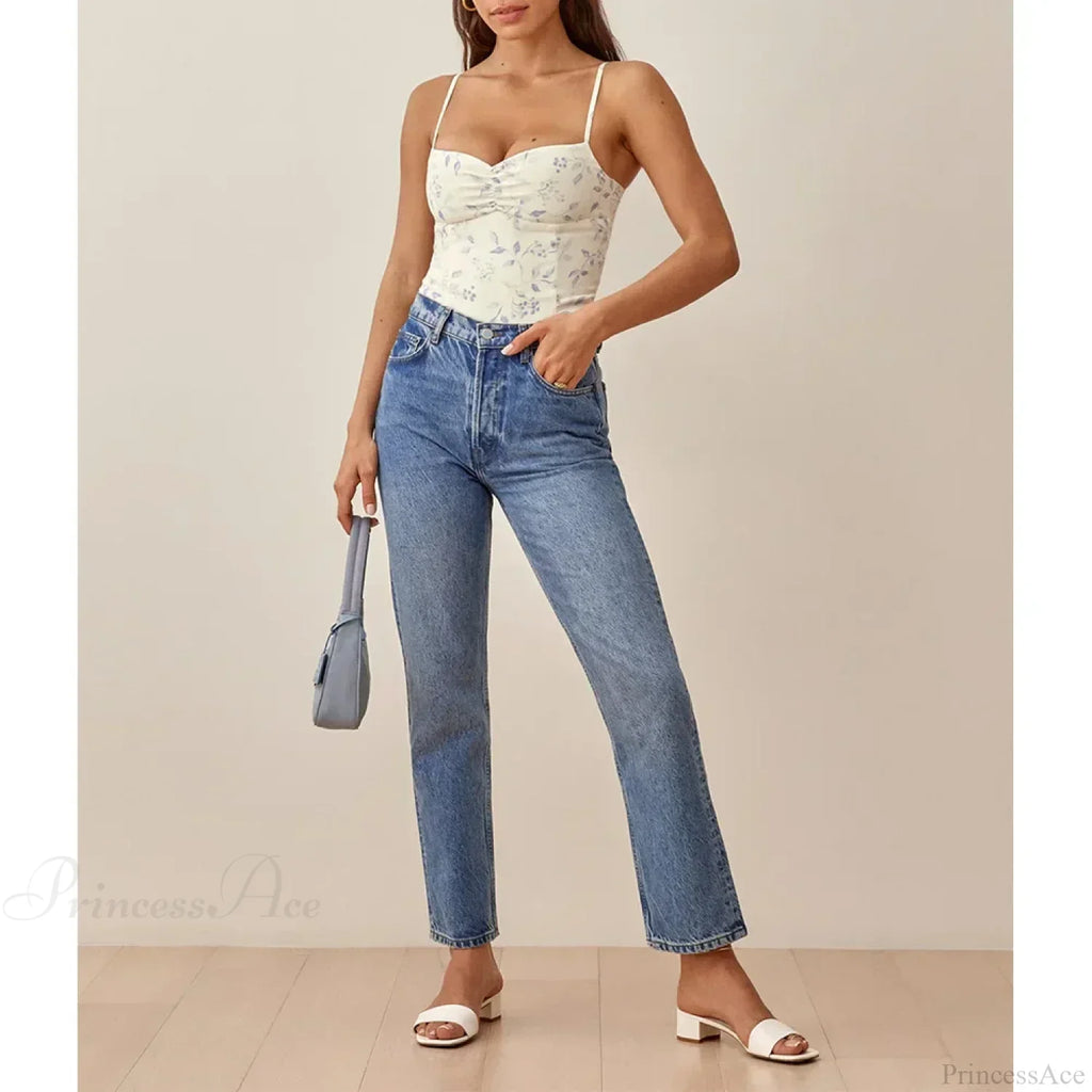 Floral Print Sweetheart Neck Smocked Spaghetti Strap Cami