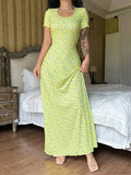 Floral Print T-Shirt Tie Back U-Neck A-Line Long Dress