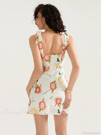 Floral Print Tied Shoulder Backless Sleeveless Mini Vacation Dress