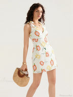 Floral Print Tied Shoulder Backless Sleeveless Mini Vacation Dress