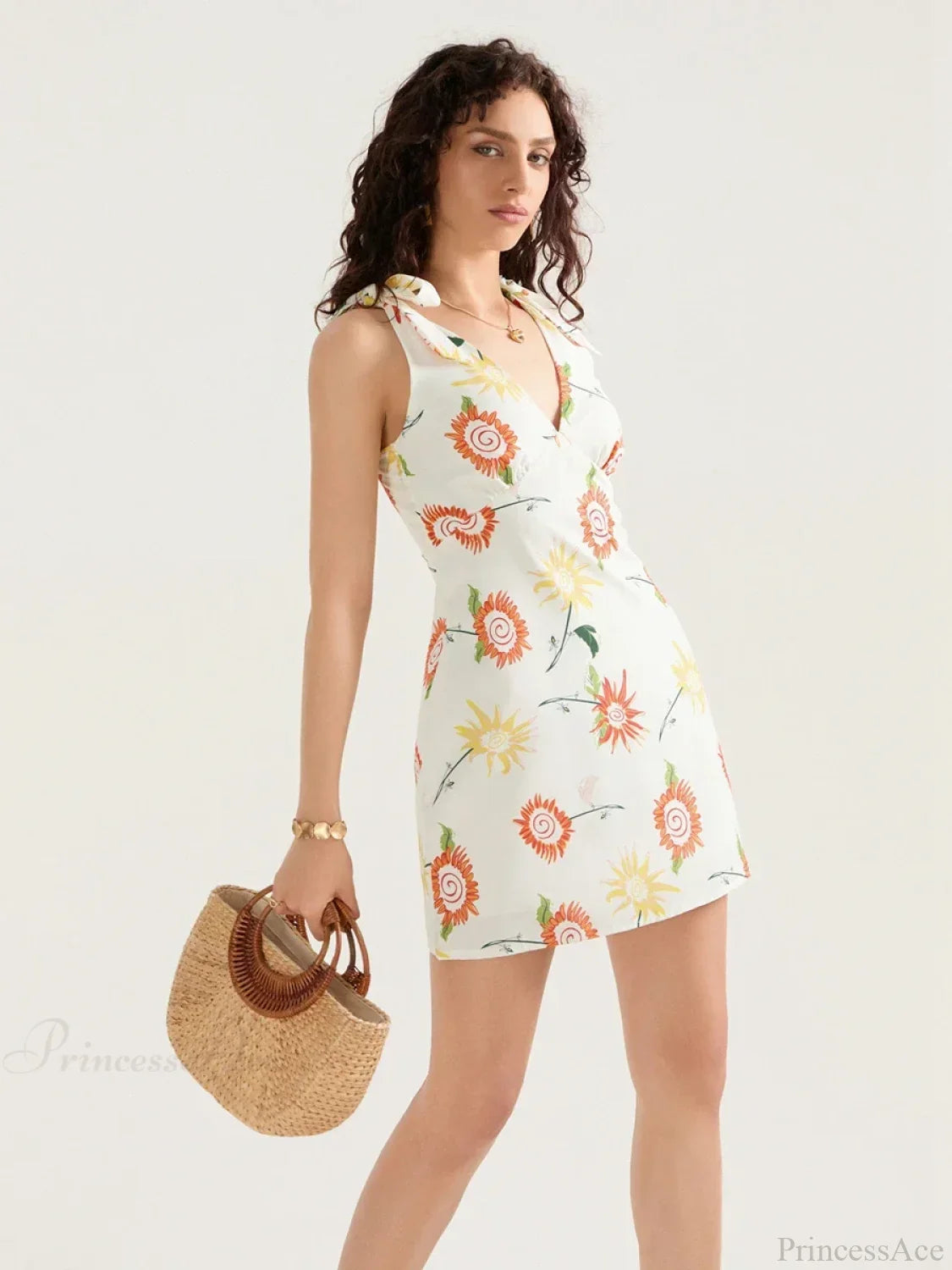 Floral Print Tied Shoulder Backless Sleeveless Mini Vacation Dress