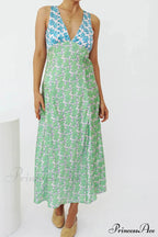 Floral Print V Neck Dress With Contrast Detail And Tie-Back