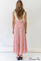 Floral Print V Neck Dress With Contrast Detail And Tie-Back
