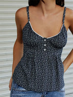 Floral Print V-Neck Tie-Up Spaghetti Crop Top