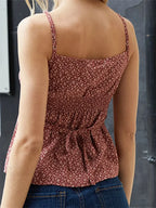 Floral Print V-Neck Tie-Up Spaghetti Crop Top