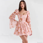 Floral Print Waist Wrap A-Line Vacation Dress