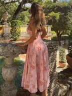 Floral Print Waist Wrap A-Line Vacation Dress