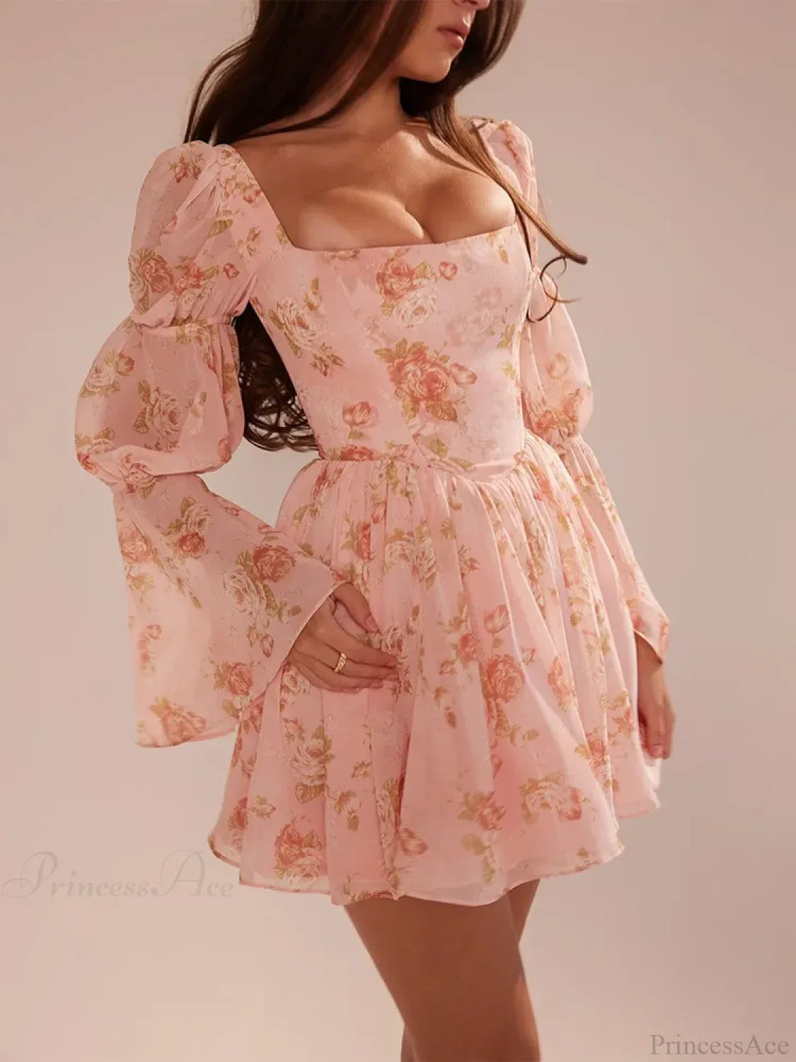 Floral Print Waist Wrap A-Line Vacation Dress