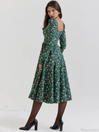 Floral Printed Backless Square Neck Midi Dress