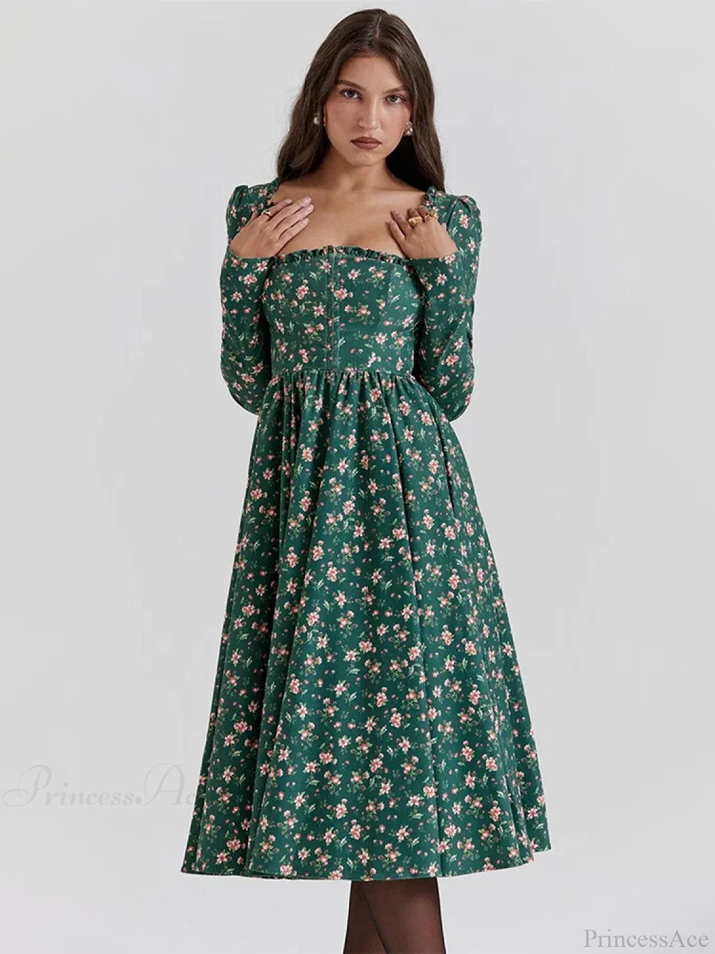 Floral Printed Backless Square Neck Midi Dress