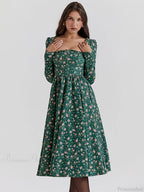 Floral Printed Backless Square Neck Midi Dress