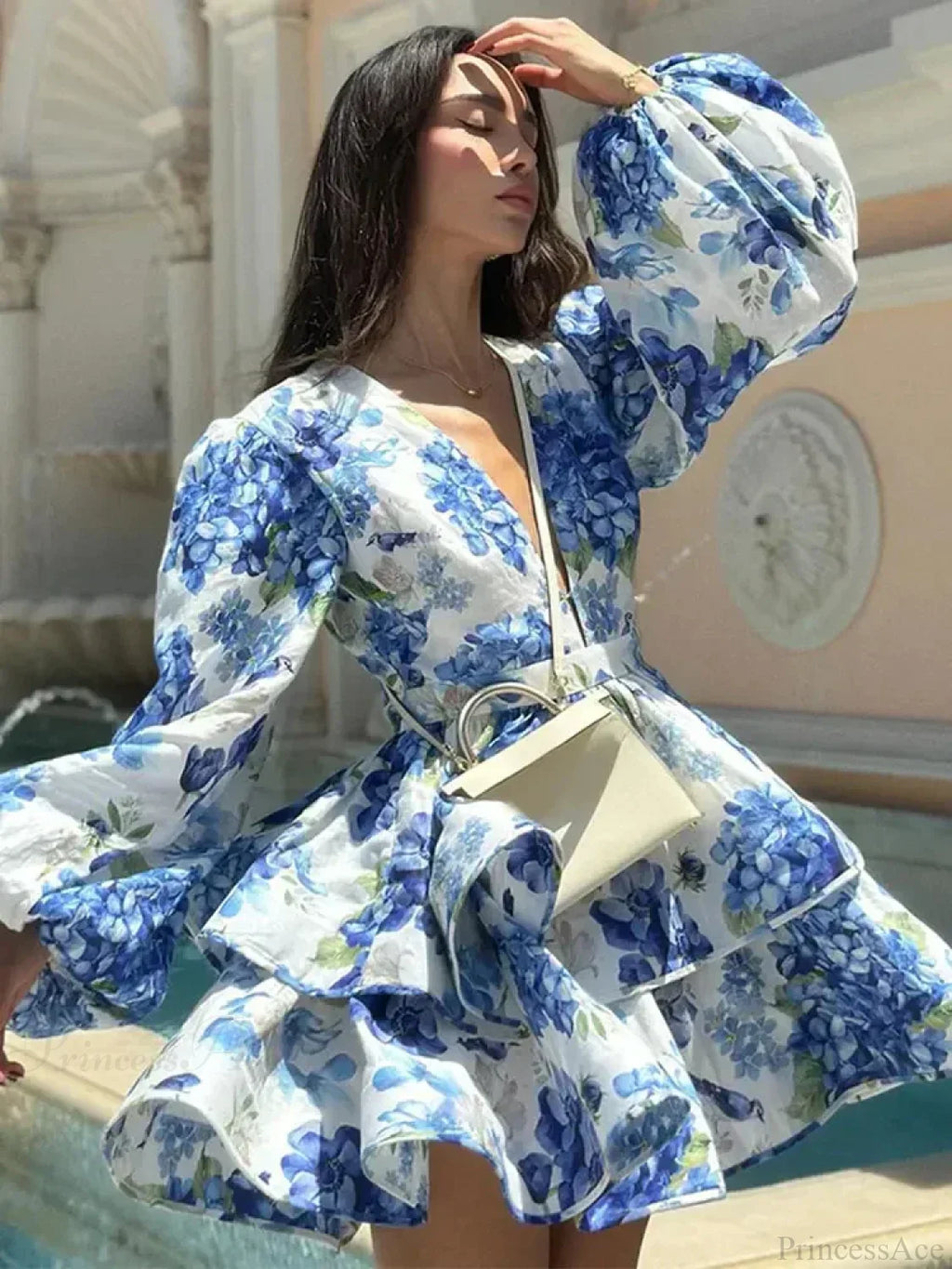 Floral V-Neck Ruffle Mini Dress