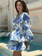 Floral V-Neck Ruffle Mini Dress