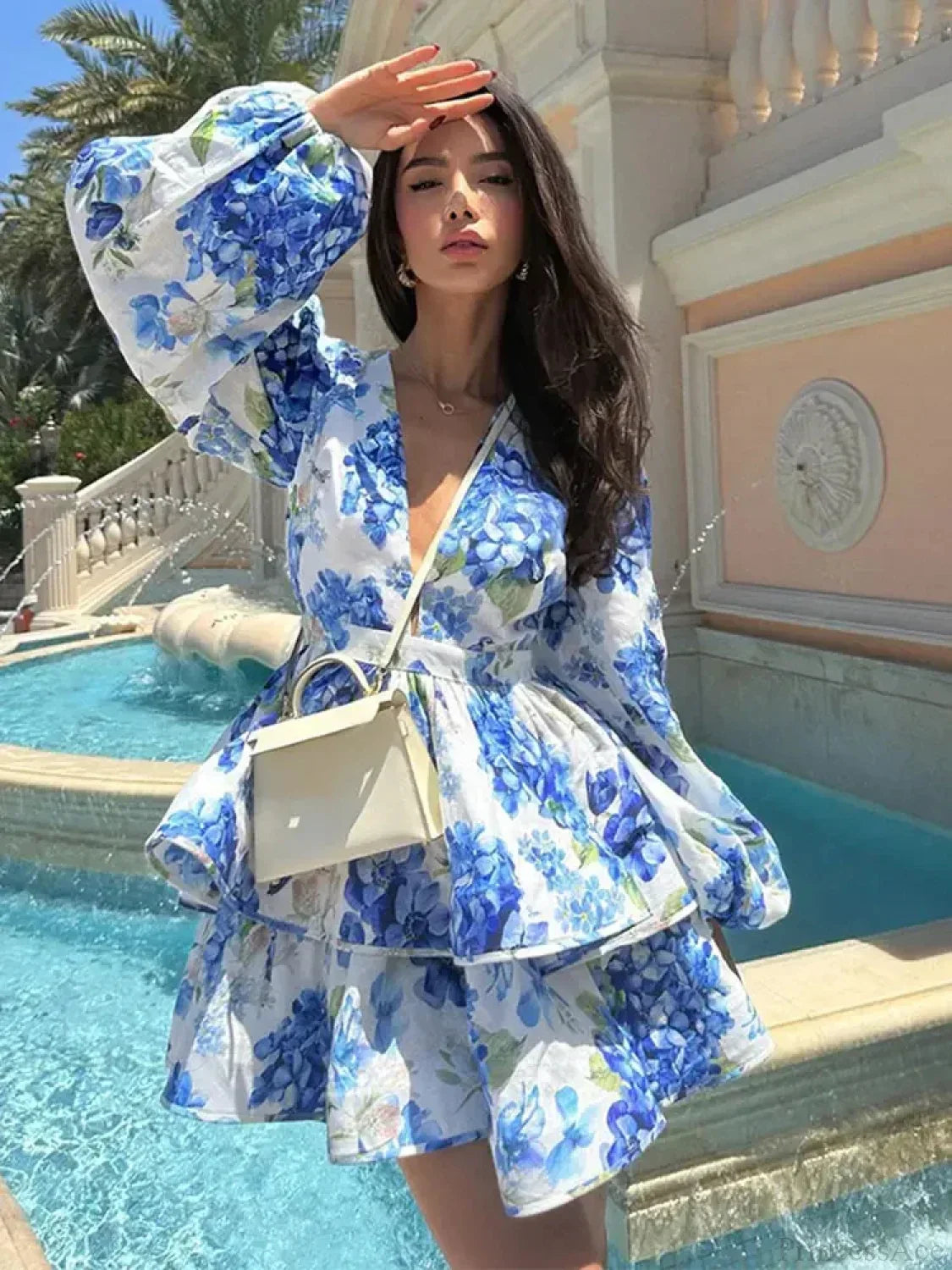 Floral V-Neck Ruffle Mini Dress