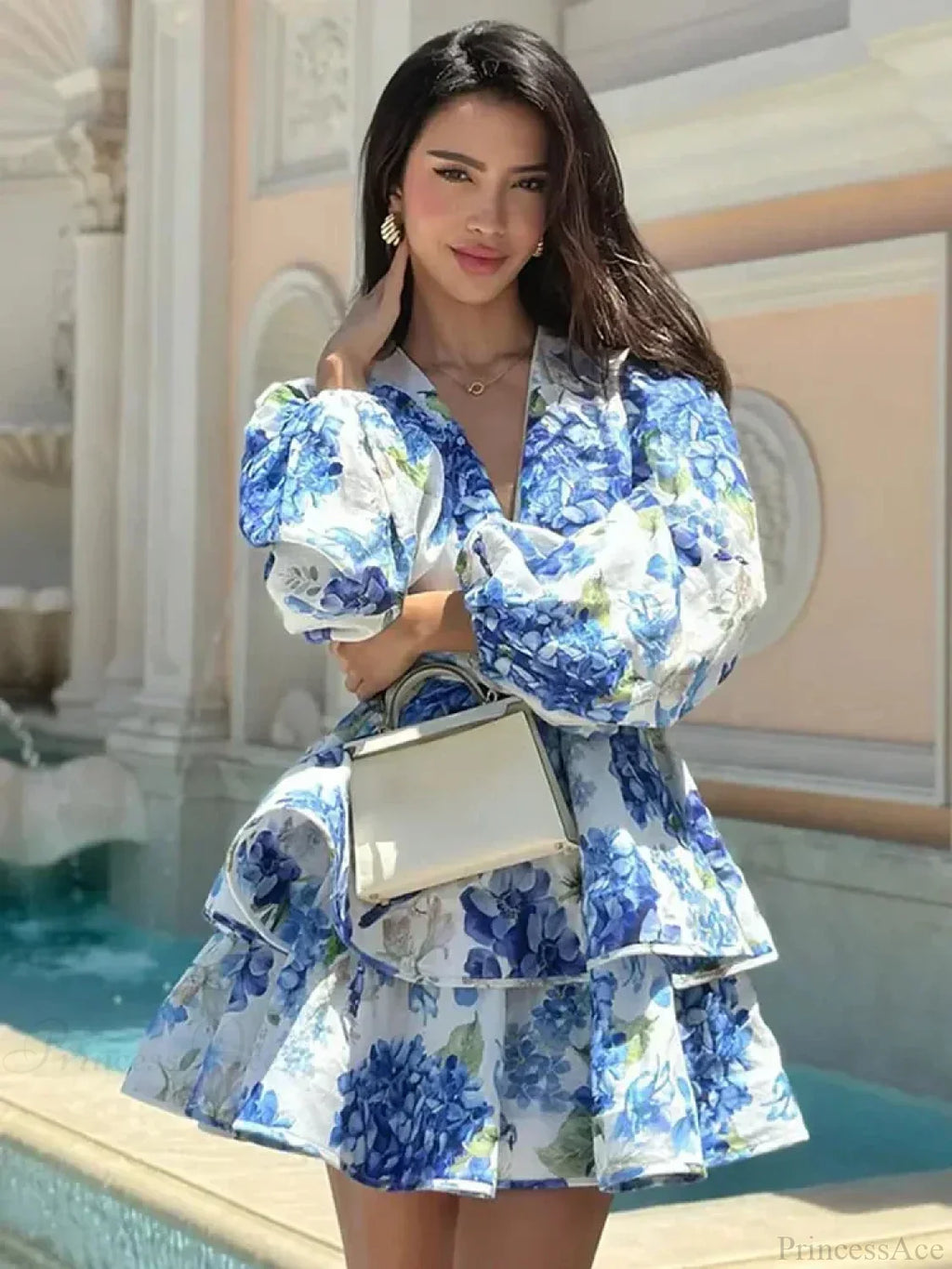 Floral V-Neck Ruffle Mini Dress