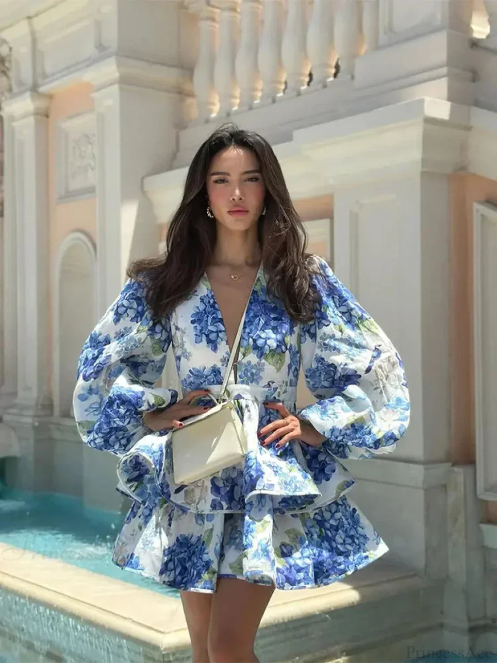 Floral V-Neck Ruffle Mini Dress