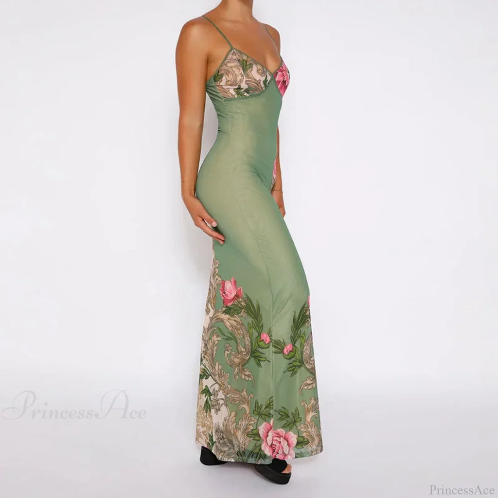 Floral V-Neck Slim Maxi Dress