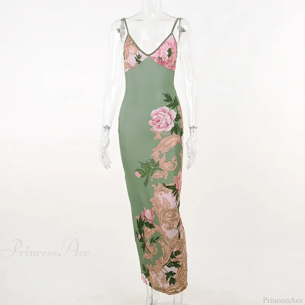 Floral V-Neck Slim Maxi Dress