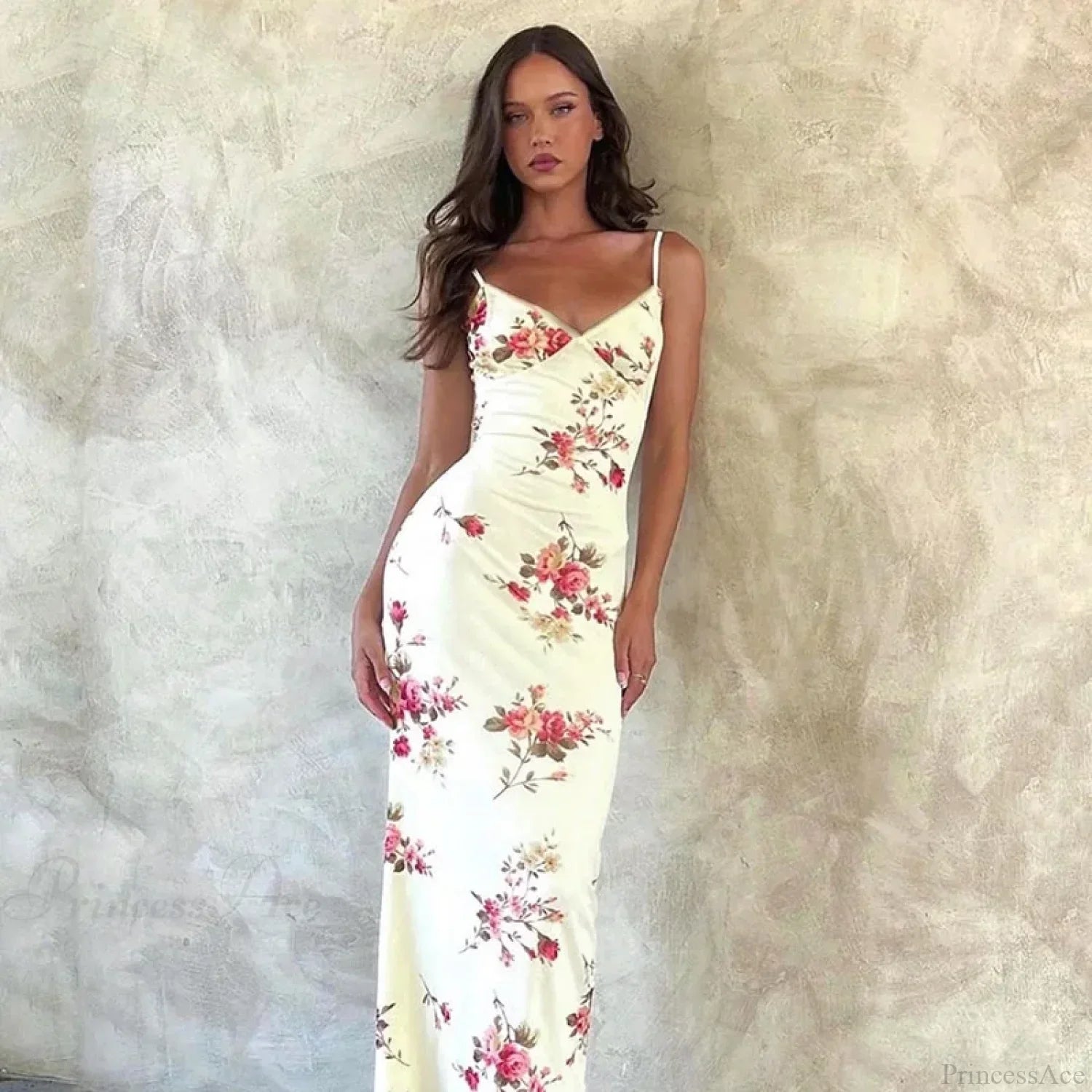 Floral V-Neck Slim Maxi Dress