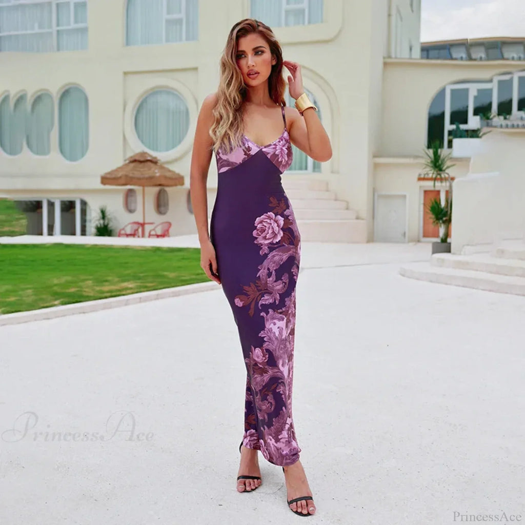 Floral V-Neck Slim Maxi Dress