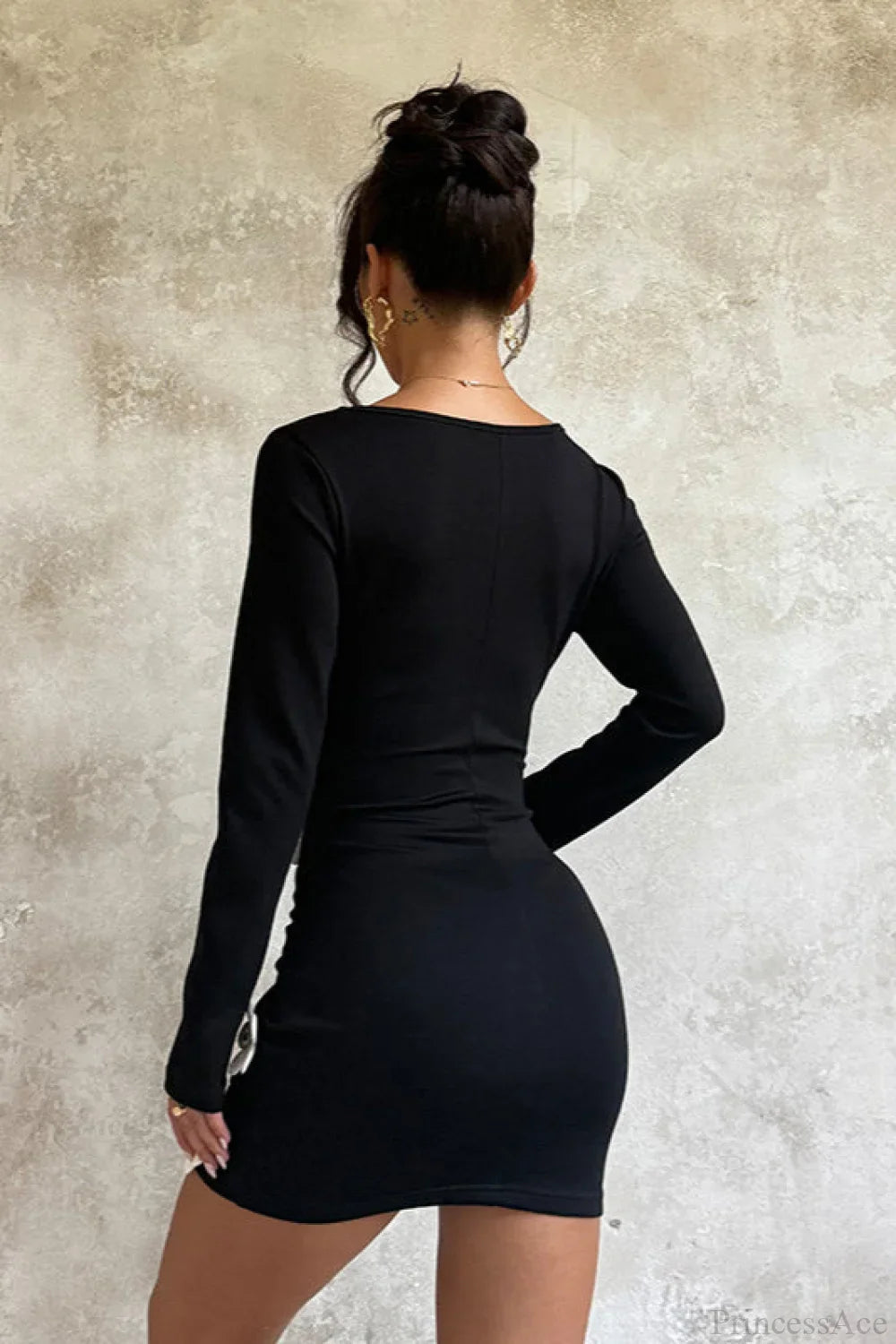 Floral Waist Slim Long Sleeve Bodycon Mini Dress
