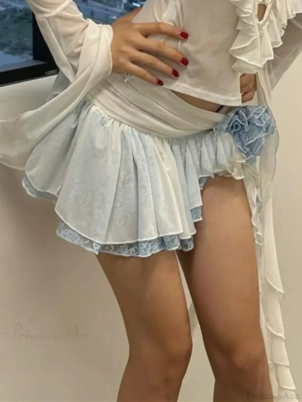 Flower Lace Mini Skirt Asymmetrical Ruffle High Street