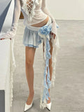 Flower Lace Mini Skirt Asymmetrical Ruffle High Street