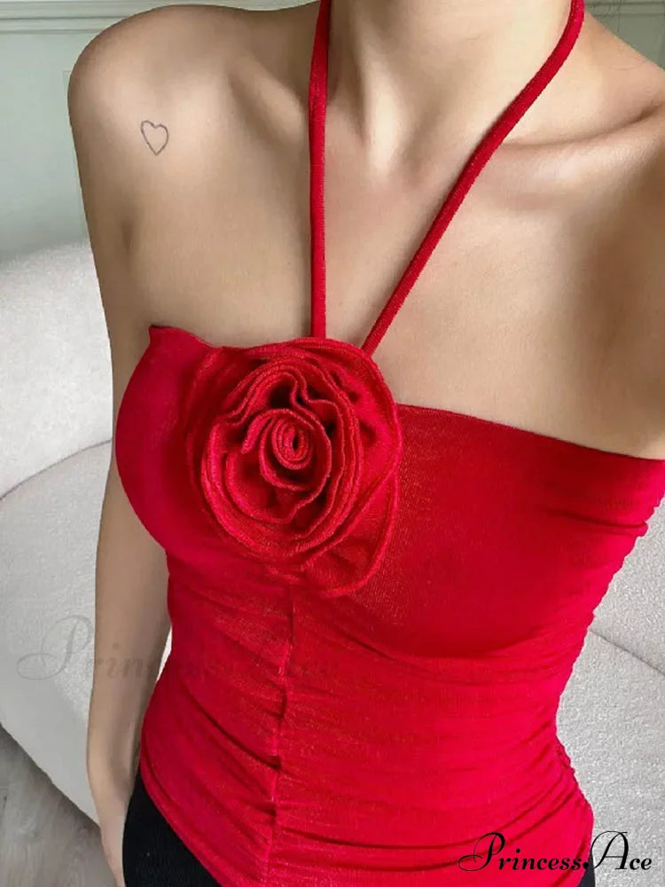 Flower Patchwork Halter Tubes Off Shoulder Backless Tank Women Ruched Black Mini Vests Top