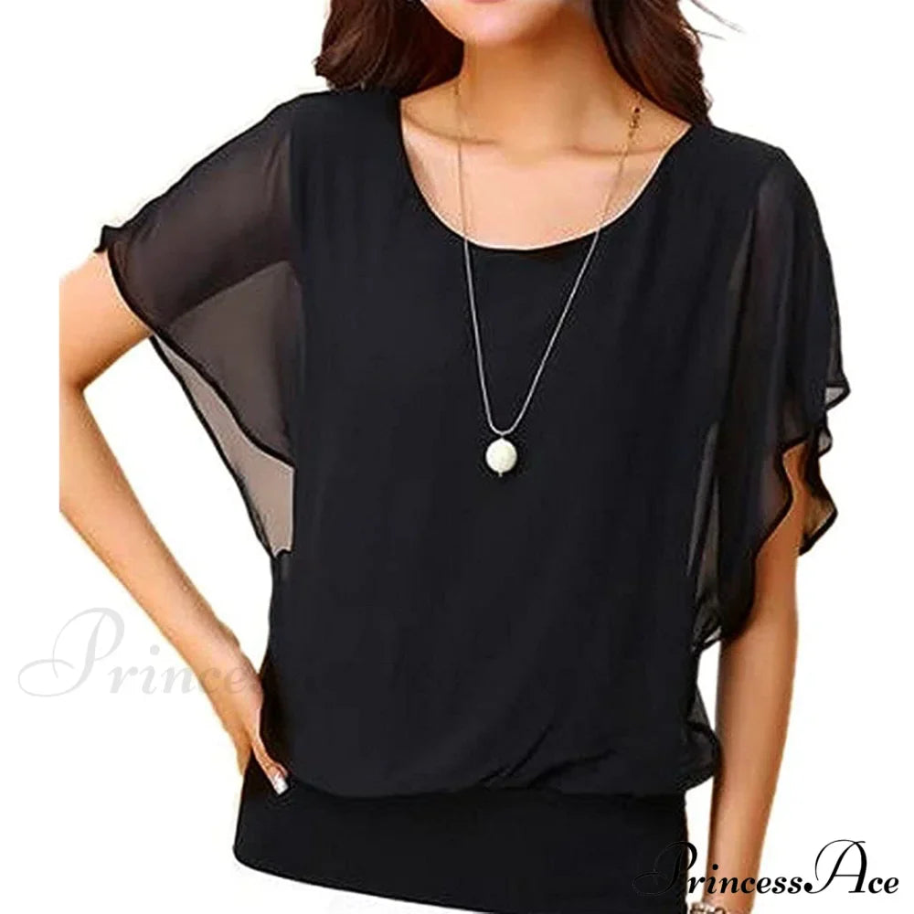 For Chiffon Blouse Casual T-Shirt Top Brief Arm Women