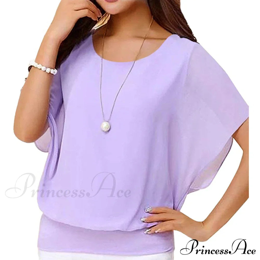 For Chiffon Blouse Casual T-Shirt Top Brief Arm Women