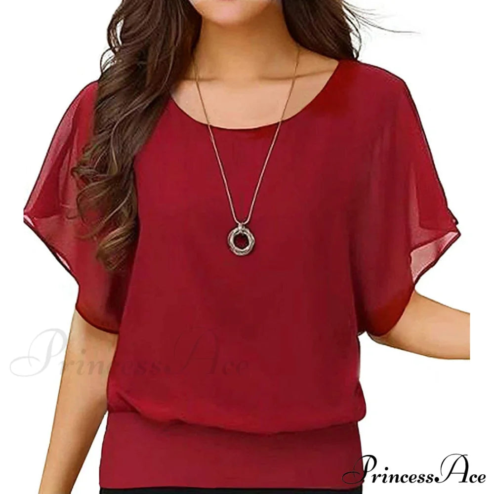 For Chiffon Blouse Casual T-Shirt Top Brief Arm Women