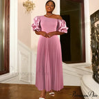 For Pink Gown Full-Length Arm Shoulder Evening Cold Ruched Women