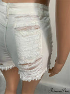 For Warm-Season Waist High Denim Hole Pants Out Ripped Hollow Shorts Women