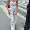 Fruit Print Strapless Tube Top Backless Crop Pants Two Pieces Set