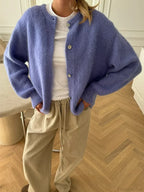 Fuzzy Button-Down Long Sleeve Knit Cardigan