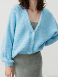 Fuzzy V-Neck Button-Front Cardigan